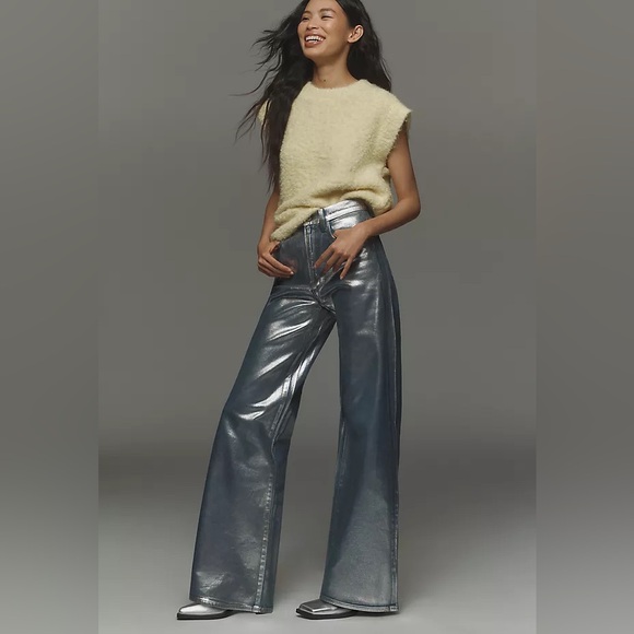 Joe's Jeans Denim - Joe's Jeans Metallic Blue Wide-Leg Flare Jeans